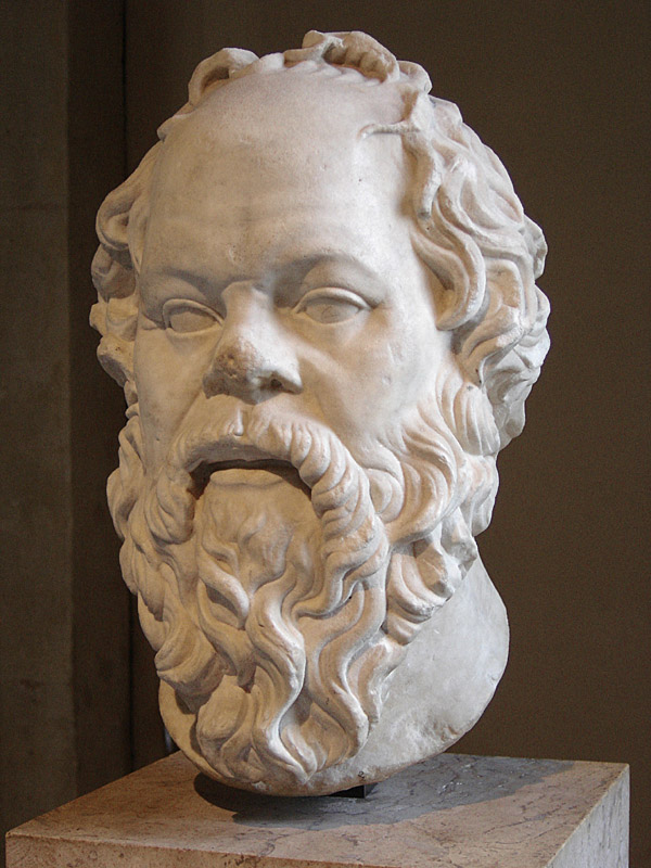 Portrait from the Louvre of marble statue of Socrates’ head 